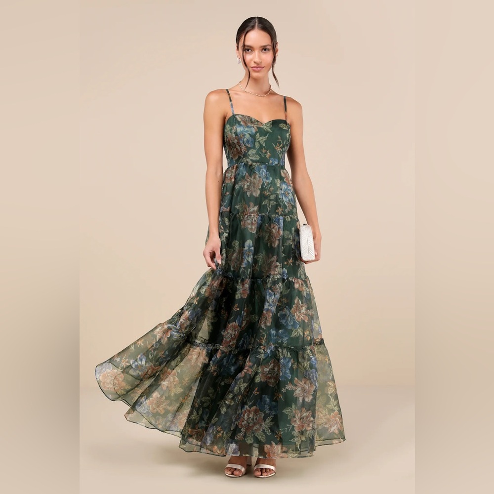 Lulu's Floral Green Maxi Dress